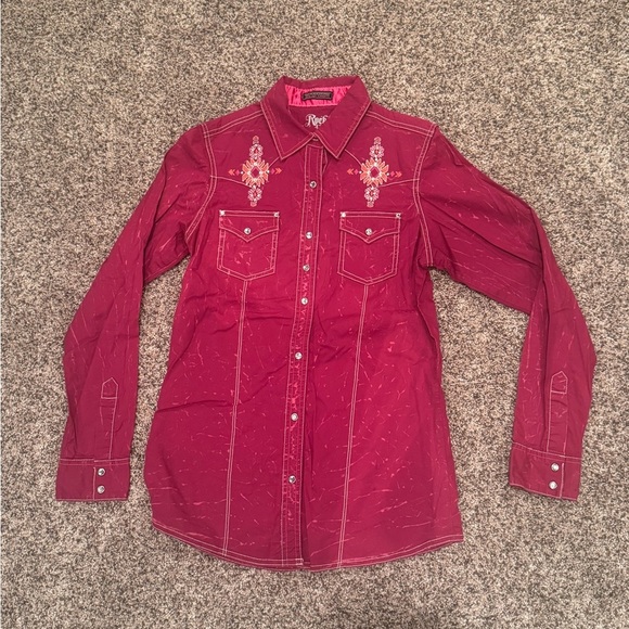 Rock 47 By Wrangler Tops - Roper Women's Burgundy Embroidered Button Down Shirt
